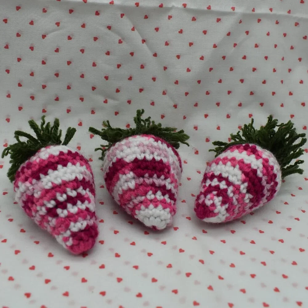 Crochet Catnip Strawberry Cat Toys Set of Three HAND CRAFTED